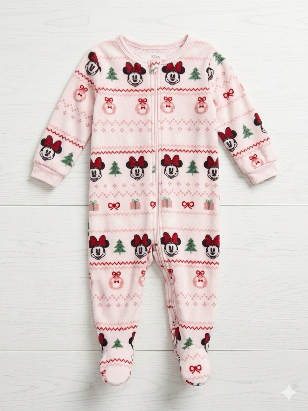 Disney Minnie Mouse Fair Isle Christmas Fleece Footed Pajamas 6M